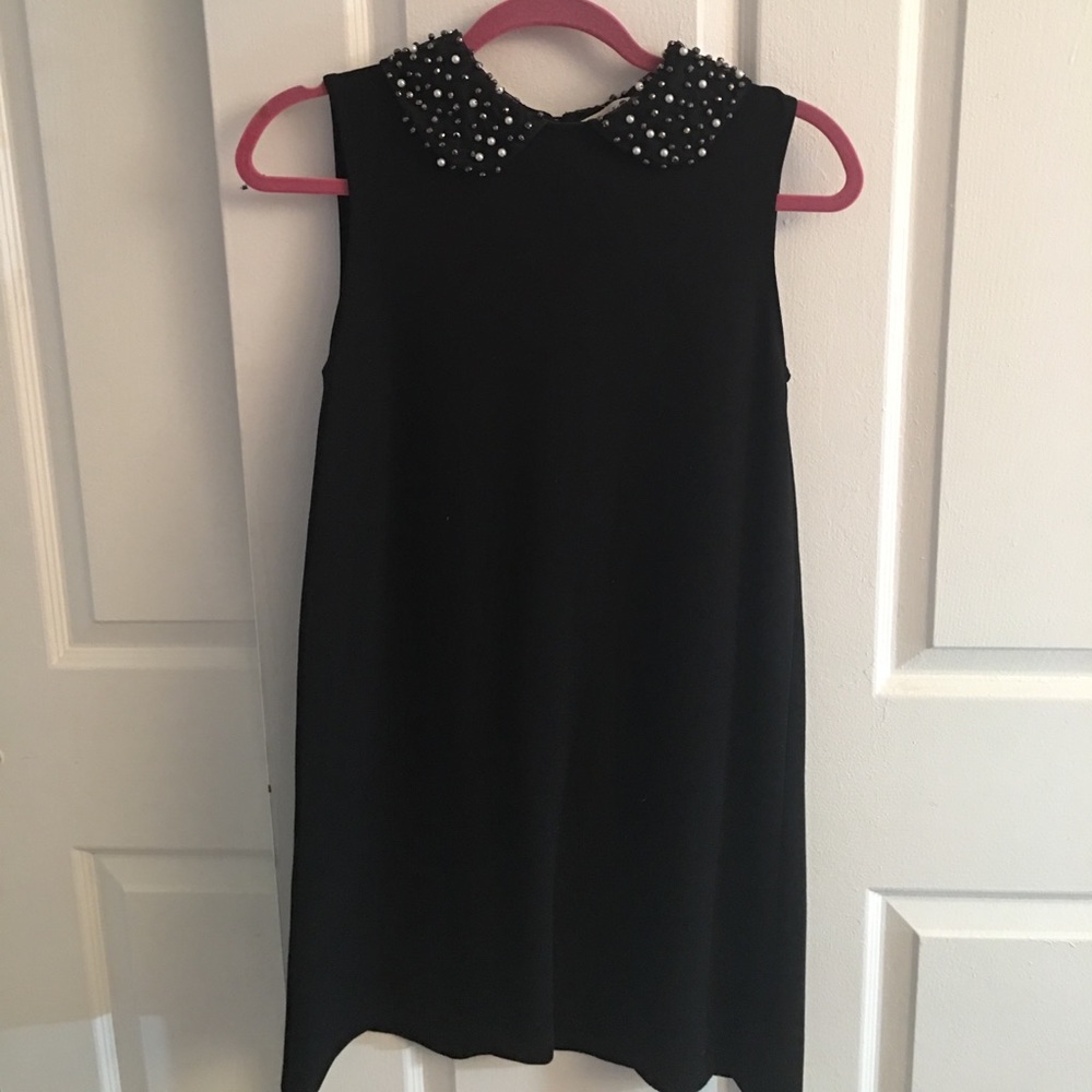 Zara embellished collar black shift dress