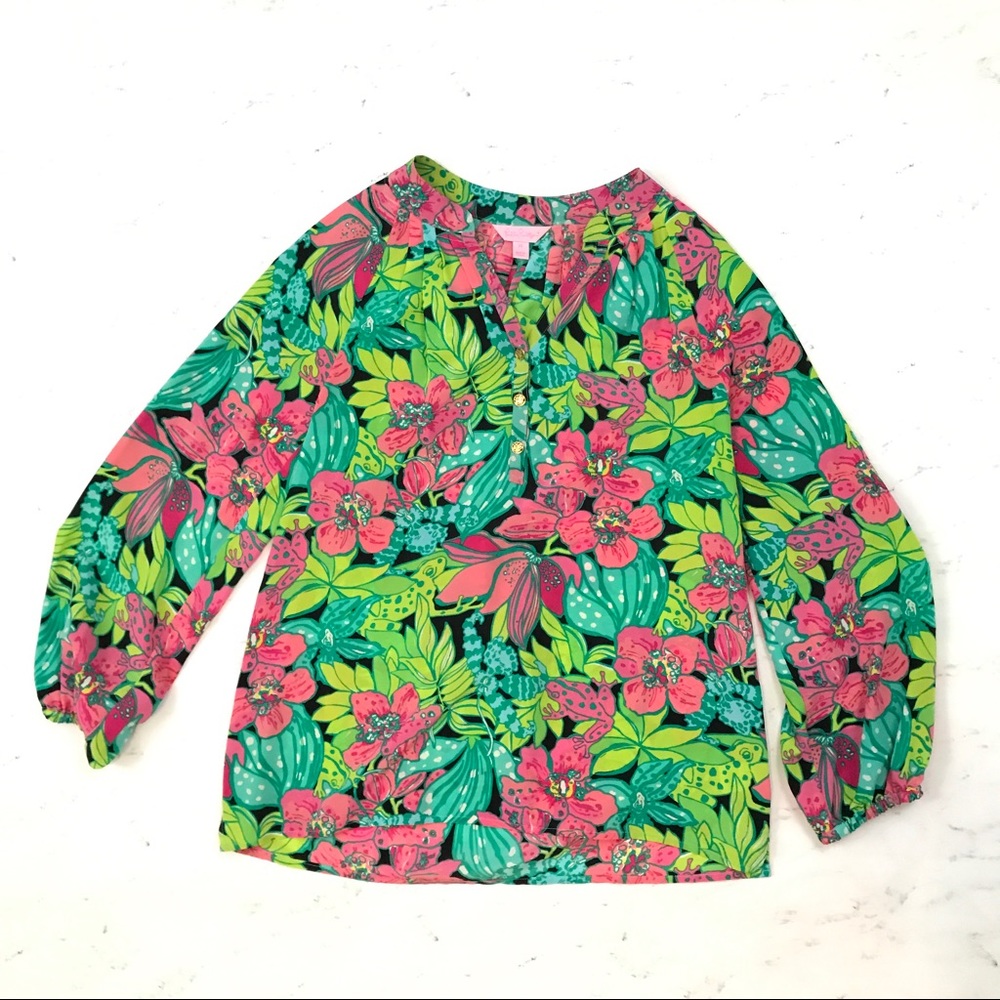 Lilly Pulitzer // Silk Elsa Top Skip on It Frog
