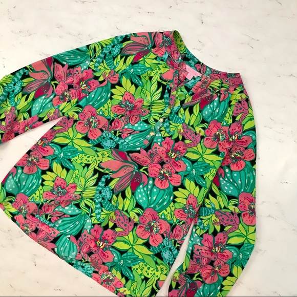 Lilly Pulitzer // Silk Elsa Top Skip on It Frog - Picture 2 of 7