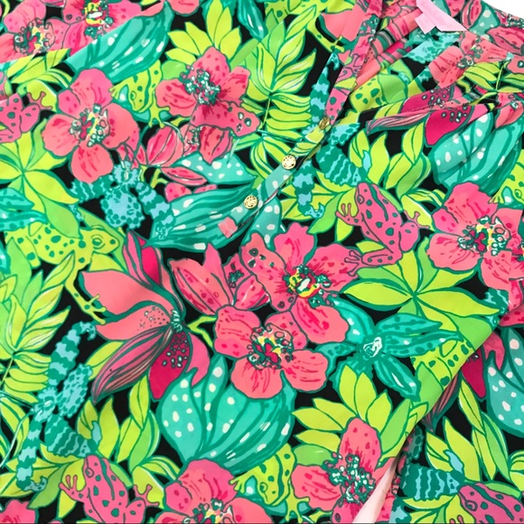 Lilly Pulitzer // Silk Elsa Top Skip on It Frog - Picture 3 of 7