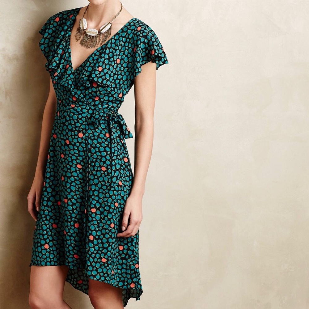 Anthropologie Blue Ruffled Wrap Dress