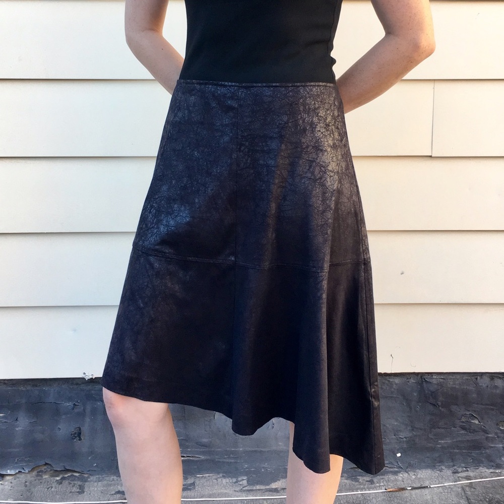 Leith Faux Shattered Suede Asymmetrical Skirt