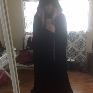 Reversible velvet and satin cape