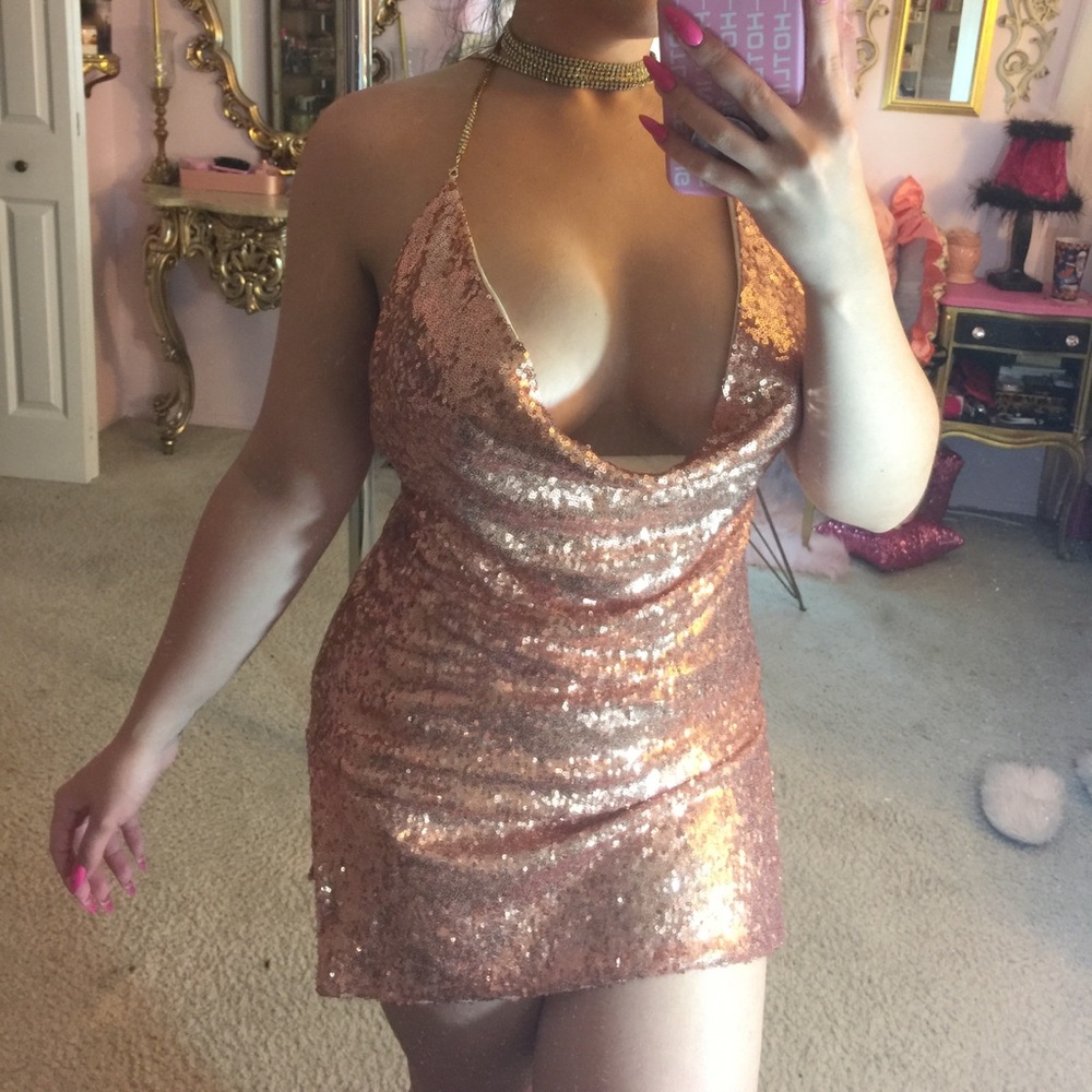 Sequin Rhinestone Rose Gold Dress