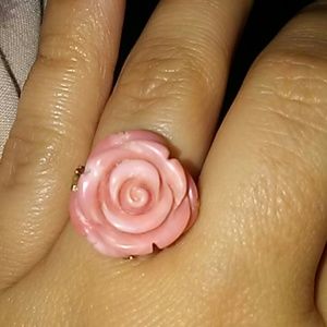 Pink coral ring 14k gold size 8