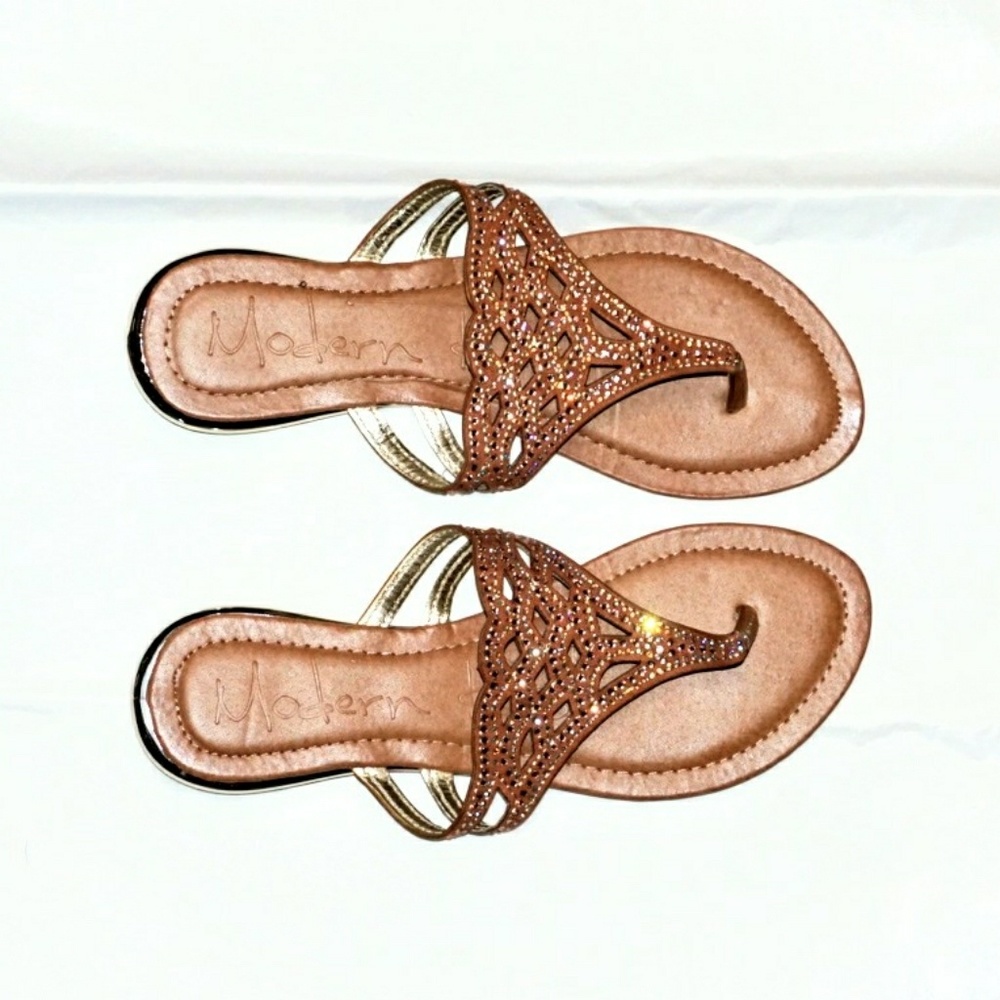 Beige Thong Sandals w/ crystal detail - NIB