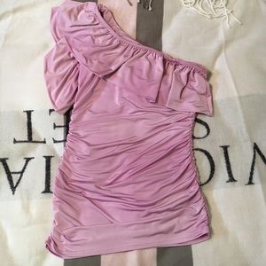 BEBE One Shoulder Top with Ruffles