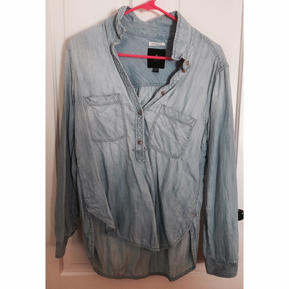 Boyfriend Fit Half Button Down Shirt