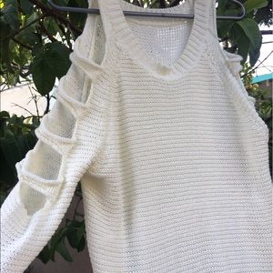 Chunky White Sweater w Cut Outs
