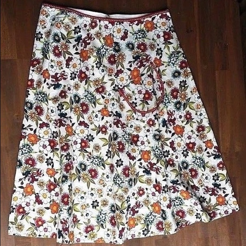 Anthropologie Lapis Floral Linen Lined ALine Skirt