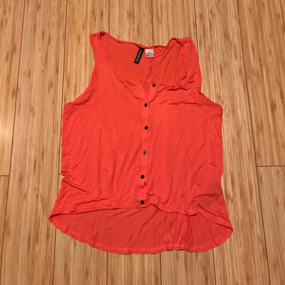 Orange High Low Buttoned Sleeveless Top