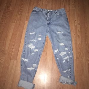 DIY Distressed blue mom jeans