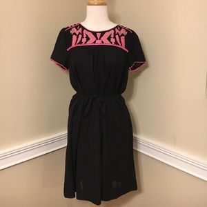 ESLEY Black w/ Pink Embroidered Dress