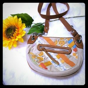 Fossil canvas patchwork crossbody bag