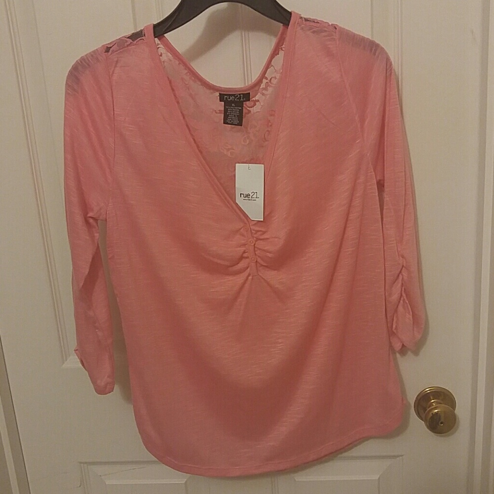 Peach long sleeve sheet lace back shirt