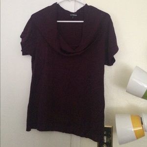 purple cowl neck knit short sleeve sweater
