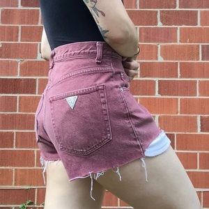 HIGH WAISTED MAROON CUT OFF DENIM SHORTS