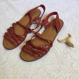 RED BRAIDED LEATHER STRAPPY SANDALS!