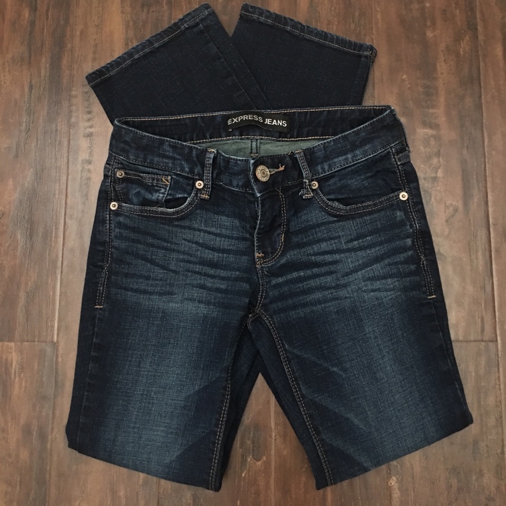 Express Barely boot dark wash denim