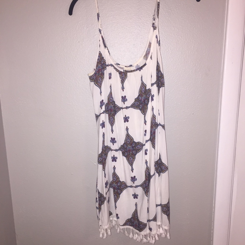 White fringed shift dress