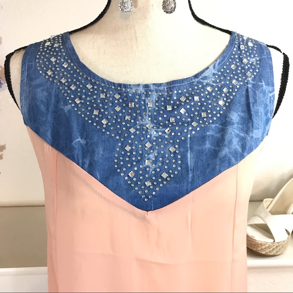 Lightweight Pink & Faux Jean w Rhinestones Dress - Picture 3 of 6