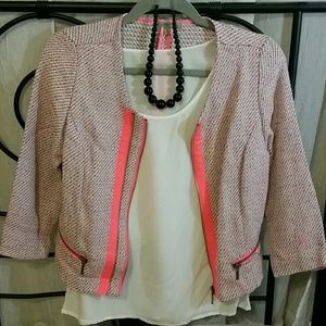 Bright Pink Tweed Cardigan Jacket