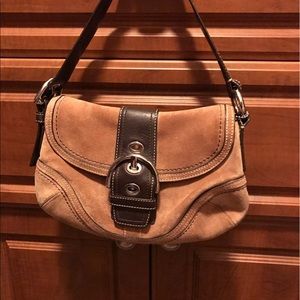 Small camel Suede Coach purse