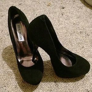 Black suede platform heels