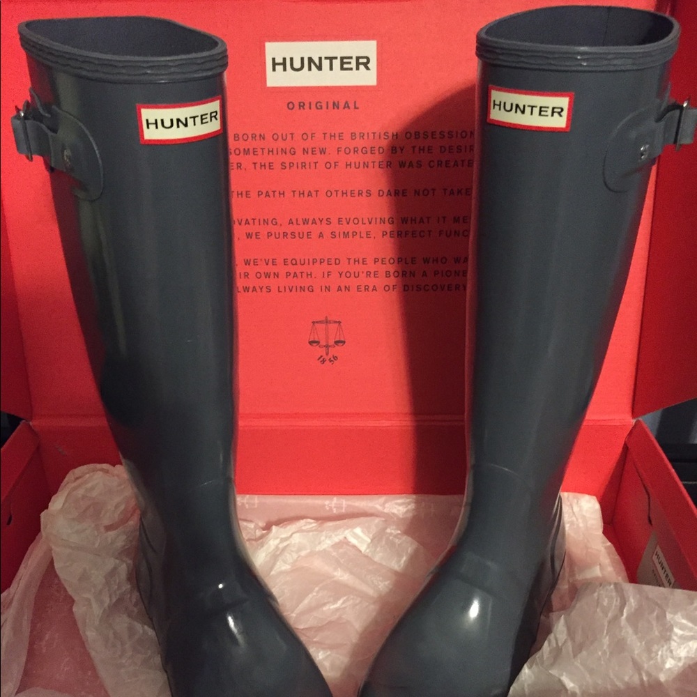 Hunter Boots Tall Gloss Grey Size 8