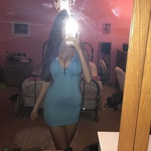 Blue Zip Up Bodycon Dress
