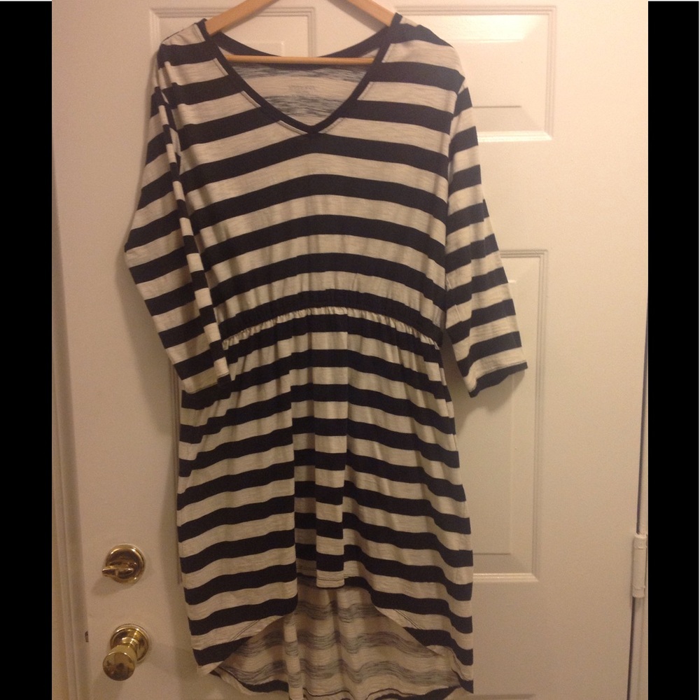 Black/ Cream high low striped dress
