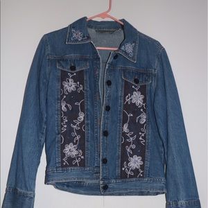 Blue Denim Embroidered Flower Vintage Jacket