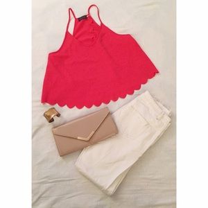 ASTR The Label - Pink Scalloped Drape Back Tank