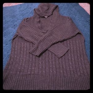 Gray hooded v-neck sweater