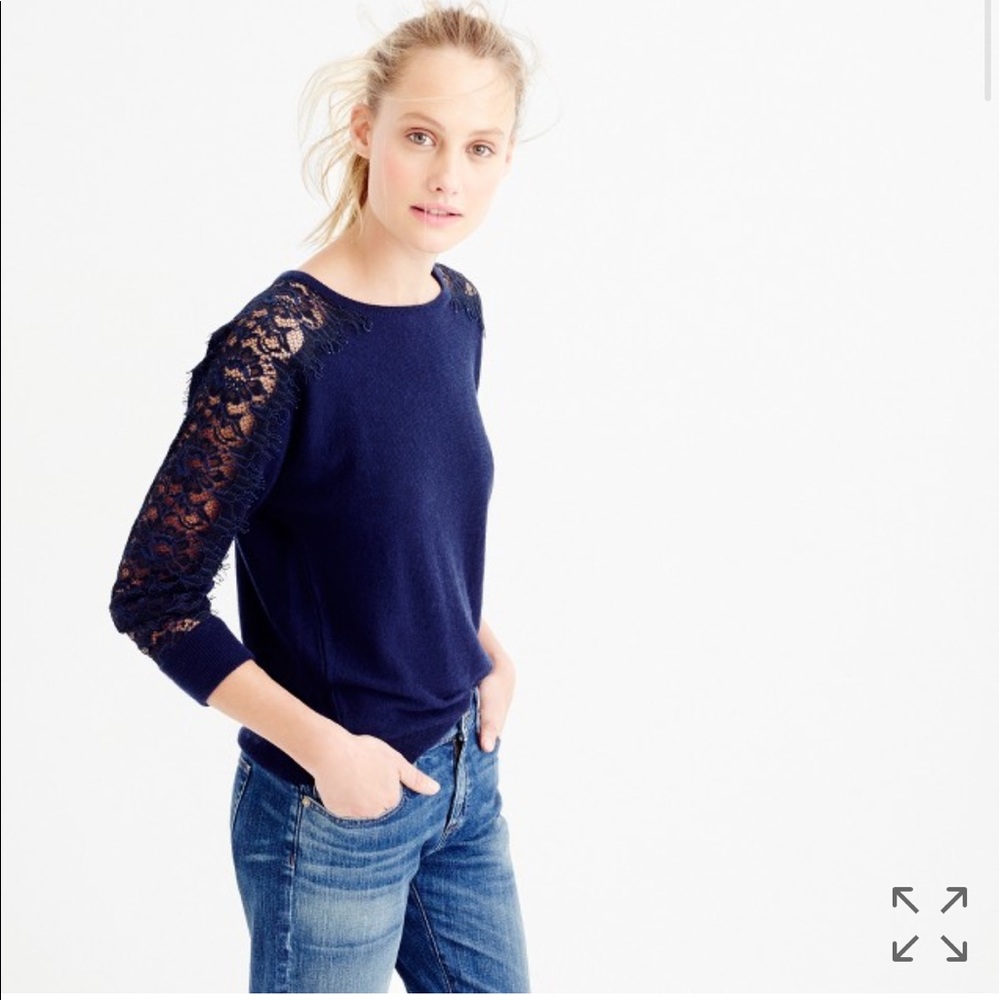 J.Crew Crewneck Sweater with Edged Lace