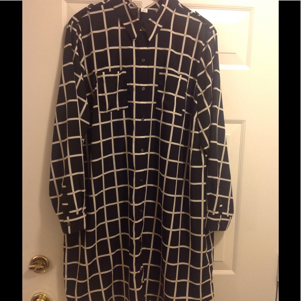 Black/ pale gray checked shirt dress