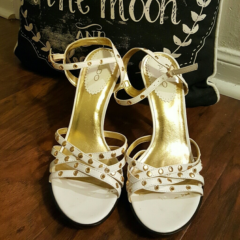 Sold! Aldo White Leather Strappy Platform Heels
