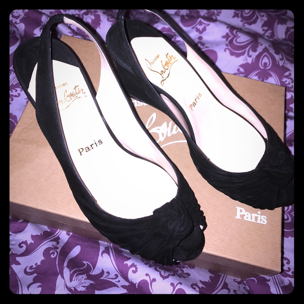 Christian Louboutin Miss Gres Black Suede Wedges