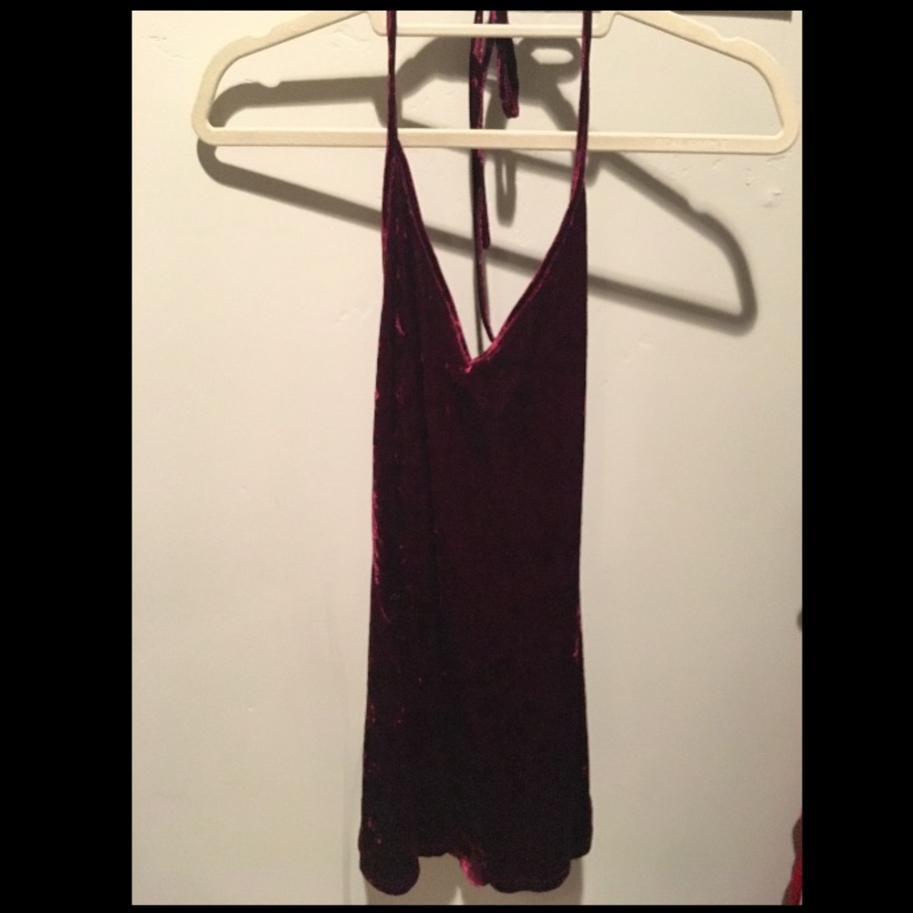 Crushed red velvet halter dress
