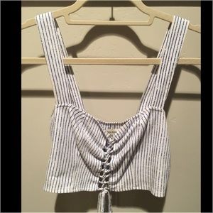 Blue and white striped crop top by Flynn Skye