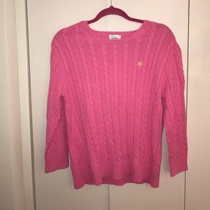 Pink Lilly Pulitzer Crew Neck Cable Knit Sweater
