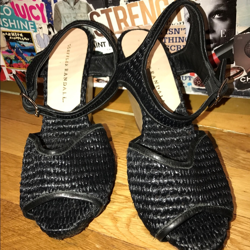 Loeffler Randall Black Straw Wedges
