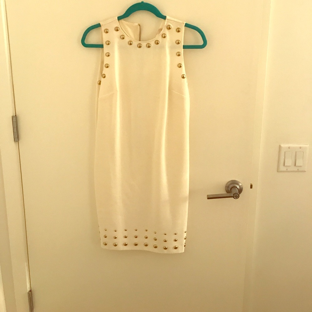 Michael Kors Cream shift dress w/ gold beading