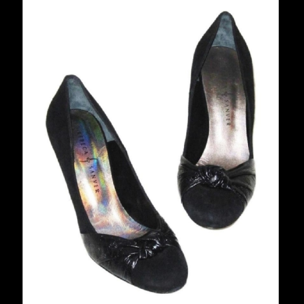 Rebeca Sanver Black Suede Leather Knotted Heels