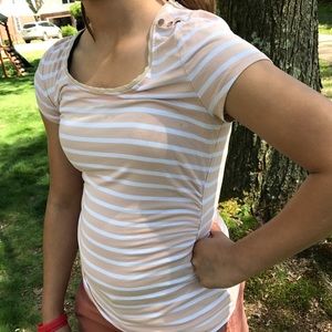White House Black Market nude stripe Top w studs