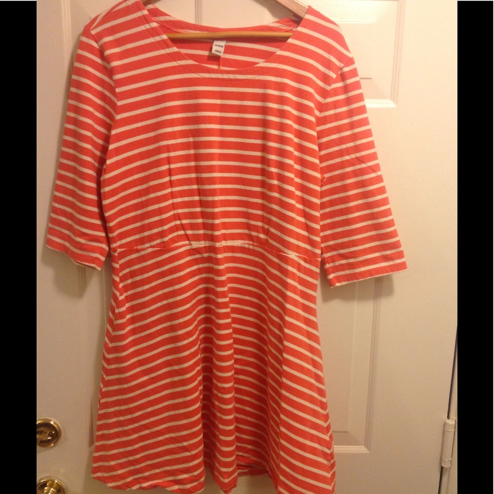 Coral/ white striped empire waist dress