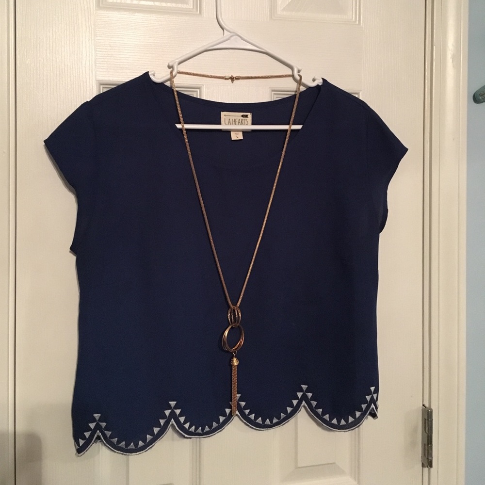 Navy scalloped top