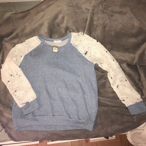NEW Light weight chambray lace slv raglan sweater
