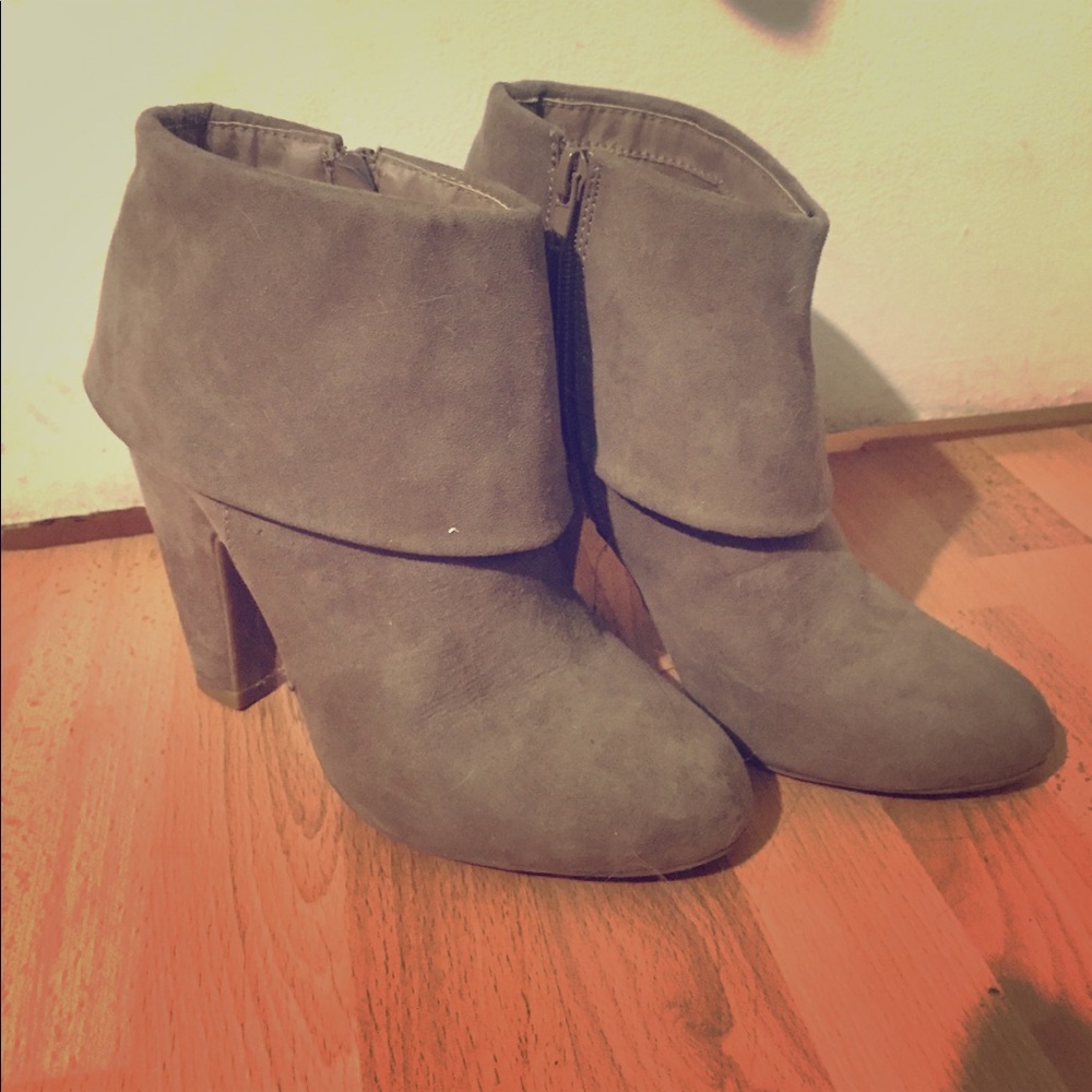 Pink and Pepper grey beige booties with faux cuff.