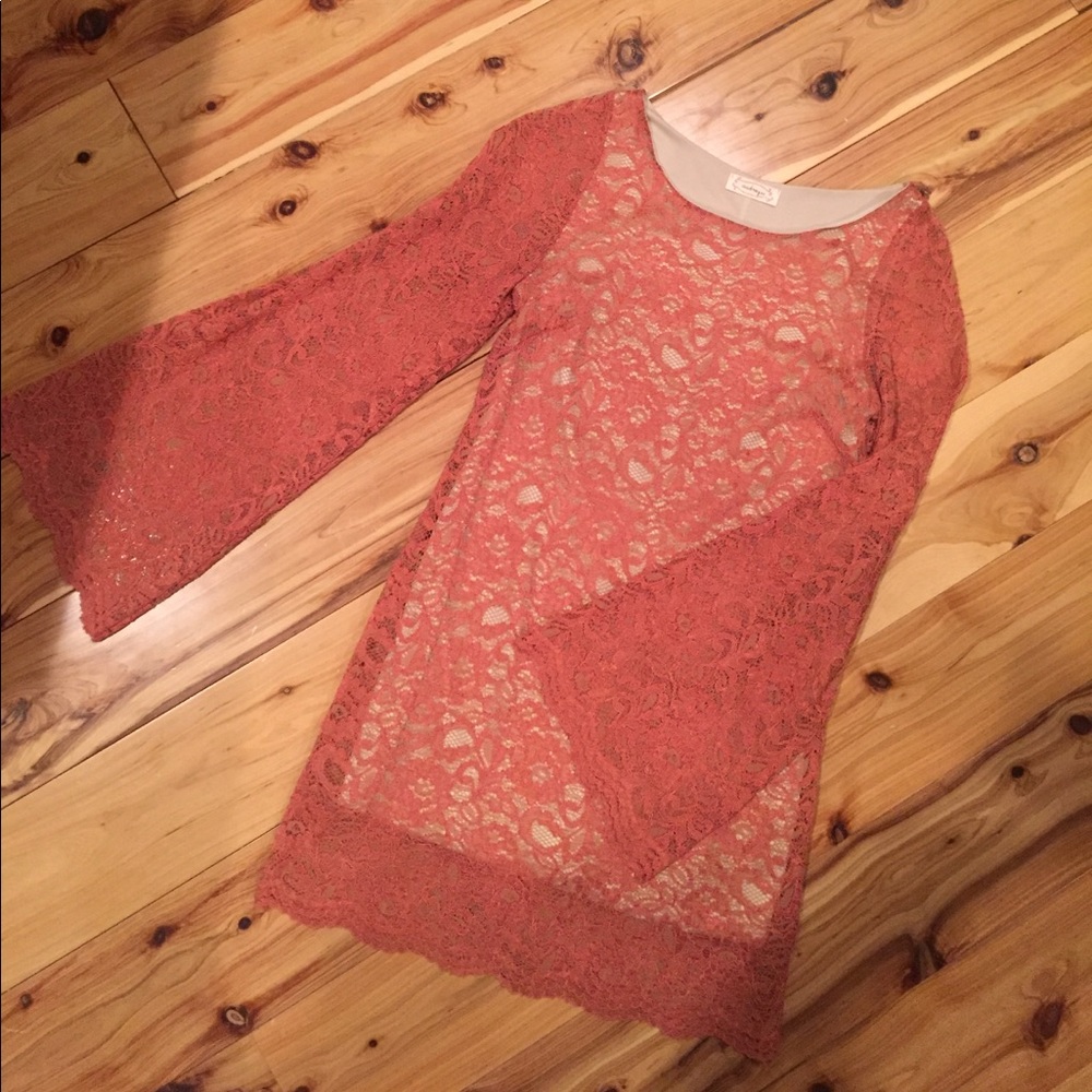 Coral Lace Long sleeve Dress
